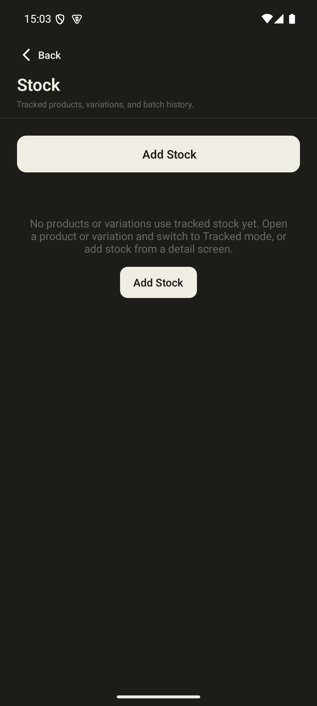Stock screen in Vlyt.